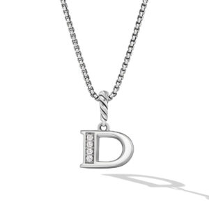 David Yurman Pavé Initial Pendant Necklace in Sterling Silver with Diamond D DY Bailey's Fine Jewelry