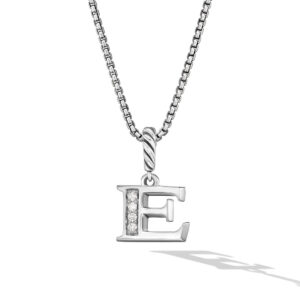 David Yurman Pavé Initial Pendant Necklace in Sterling Silver with Diamond E DY Bailey's Fine Jewelry