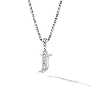 David Yurman Pavé Initial Pendant Necklace in Sterling Silver with Diamond J DY Bailey's Fine Jewelry