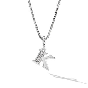 David Yurman Pavé Initial Pendant Necklace in Sterling Silver with Diamond K DY Bailey's Fine Jewelry