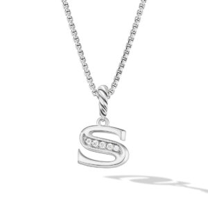 David Yurman Pavé Initial Pendant Necklace in Sterling Silver with Diamond S DY Bailey's Fine Jewelry
