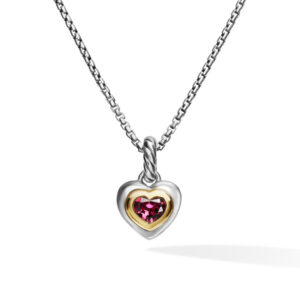 David Yurman Petite Cable Heart Pendant Necklace in Sterling Silver with 14K Yellow Gold and Rhodolite Garnet, 17.1mm DY Bailey's Fine Jewelry
