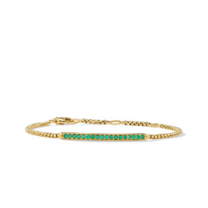 David Yurman Petite Pavé Bar Bracelet in 18K Yellow Gold with Emeralds, 1.7mm DY Bailey's Fine Jewelry