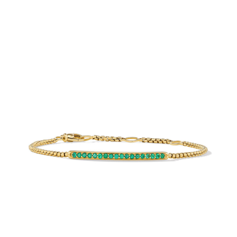 David Yurman Petite Pavé Bar Bracelet in 18K Yellow Gold with Emeralds, 1.7mm