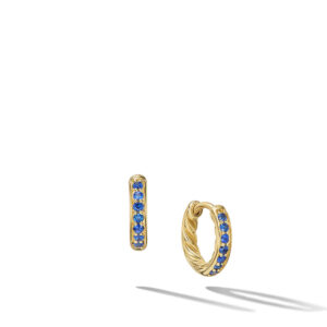 David Yurman Petite Pavé Huggie Hoop Earrings in 18K Yellow Gold with Blue Sapphires, 12mm DY Bailey's Fine Jewelry