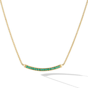 David Yurman Petite Pave Bar Necklace in 18K Yellow Gold with Emeralds, 1.25mm DY Bailey's Fine Jewelry