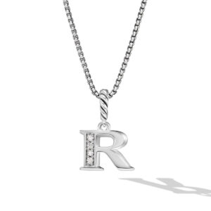 David Yurman Pave Initial Pendant Necklace in Sterling Silver with Diamond R DY Bailey's Fine Jewelry