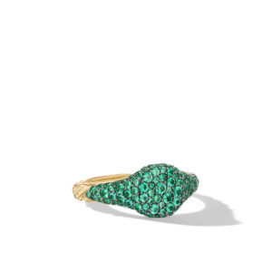 David Yurman Petite Pave Pinky Ring in 18K Yellow Gold with Emeralds, 7mm DY Bailey's Fine Jewelry