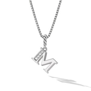 David Yurman Pave Initial Pendant Necklace in Sterling Silver with Diamond M DY Bailey's Fine Jewelry