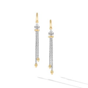 David Yurman Zig Zag Stax Chain Drop Earrings in Sterling Silver with 18K Yellow Gold and Diamonds, 66mm DY Bailey's Fine Jewelry