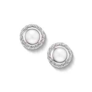David Yurman Pearl Classics Cable Halo Button Earrings in Sterling Silver with Diamonds, 18.8mm DY Bailey's Fine Jewelry