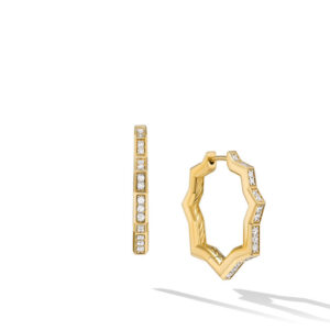 David Yurman Zig Zag Stax Hoop Earrings in 18K Yellow Gold with Diamonds, 22.8mm DY Bailey's Fine Jewelry