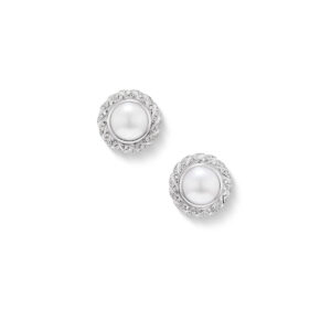 David Yurman Pearl Classics Cable Halo Button Earrings in Sterling Silver with Diamonds, 13mm DY Bailey's Fine Jewelry