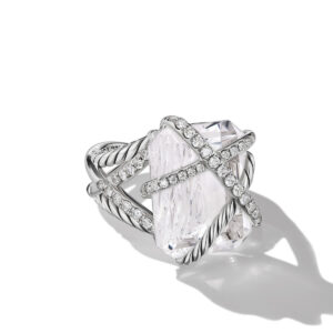 David Yurman Cable Wrap Ring in Sterling Silver with Crystal and Diamonds, 20.4mm DY Bailey's Fine Jewelry