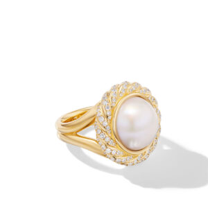 David Yurman Pearl Classics Cable Halo Ring in 18K Yellow Gold with Diamonds, 21mm DY Bailey's Fine Jewelry