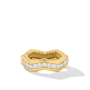David Yurman Zig Zag Stax Ring in 18K Yellow Gold with Diamonds, 5mm DY Bailey's Fine Jewelry