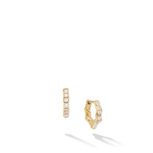David Yurman Zig Zag Stax Huggie Hoop Earrings in 18K Yellow Gold with Diamonds, 13mm DY Bailey's Fine Jewelry