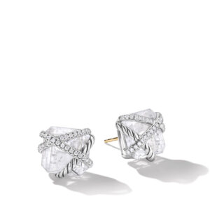 David Yurman Cable Wrap Stud Earrings in Sterling Silver with Crystals and Diamonds, 12mm DY Bailey's Fine Jewelry