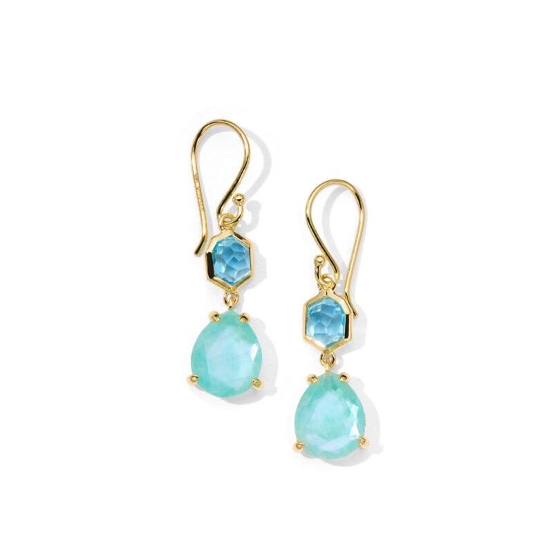 Ippolita Rock Candy Small Snowman Multi Stone Earrings in 18K Gold, Swiss Blue Topaz and Amazonite