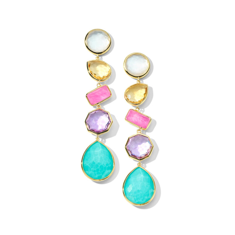 Ippolita Rock Candy Large 5-Stone Linear Post Earrings in 18K Gold Summer Rainbow