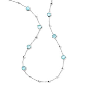 Ippolita Lollipop Ball and Stone Station Necklace in Sterling Silver with Rock Crystal, Mother of Pearl, and Amazonite Triplet 38"