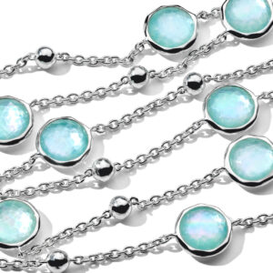 Ippolita Lollipop Ball and Stone Station Necklace in Sterling Silver with Rock Crystal, Mother of Pearl, and Amazonite Triplet 38"