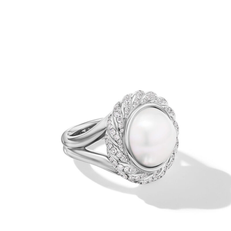 David Yurman Pearl Classics Cable Halo Ring in Sterling Silver with Diamonds, 21mm