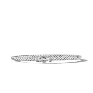 David Yurman Buckle Classic Cable Bracelet in Sterling Silver with Diamonds, 3mm DY Bailey's Fine Jewelry