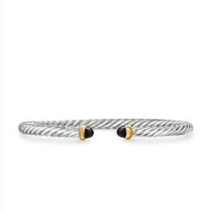 David Yurman Cable Flex Bracelet in Sterling Silver with 14K Yellow Gold and Black Onyx, 4mm DY Bailey's Fine Jewelry