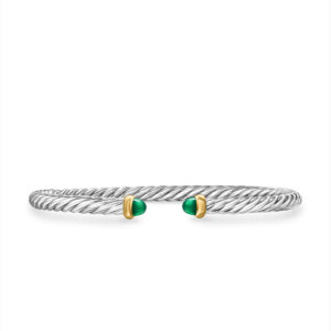 David Yurman Cable Flex Bracelet in Sterling Silver with 14K Yellow Gold and Green Onyx, 4mm DY Bailey's Fine Jewelry