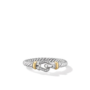 David Yurman Petite Buckle Ring in Sterling Silver with 18K Yellow Gold and Diamonds, 2mm DY Bailey's Fine Jewelry