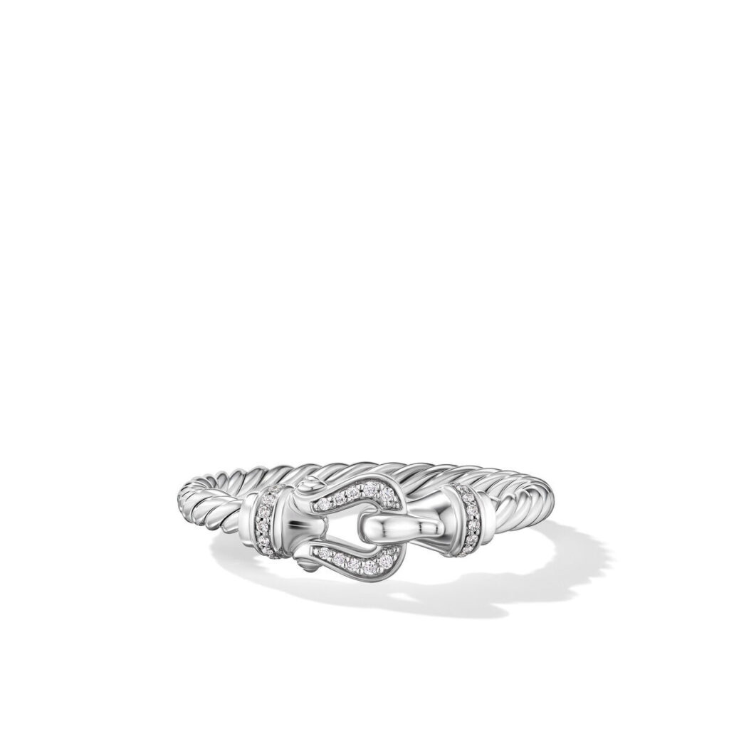 David Yurman Petite Buckle Ring in Sterling Silver and Diamonds, 2mm ...
