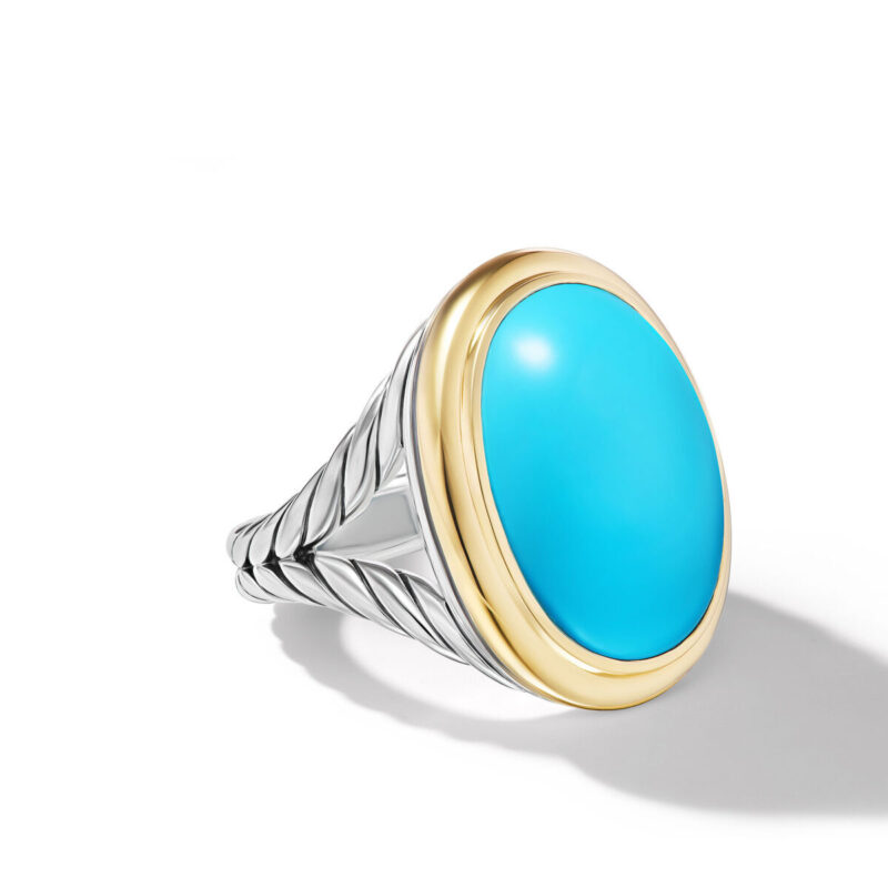 David Yurman Albion Oval Ring in Sterling Silver with 18K Yellow Gold and Turquoise, 21mm