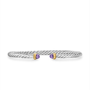 David Yurman Cable Flex Bracelet in Sterling Silver with 14K Yellow Gold and Amethyst, 4mm DY Bailey's Fine Jewelry