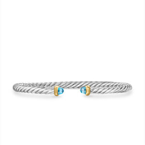 David Yurman Cable Flex Bracelet in Sterling Silver with 14K Yellow Gold and Blue Topaz, 4mm DY Bailey's Fine Jewelry
