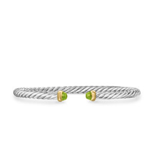 David Yurman Cable Flex Bracelet in Sterling Silver with 14K Yellow Gold and Peridot, 4mm DY Bailey's Fine Jewelry