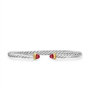 David Yurman Cable Flex Bracelet in Sterling Silver with 14K Yellow Gold and Rhodolite Garnet, 4mm DY Bailey's Fine Jewelry