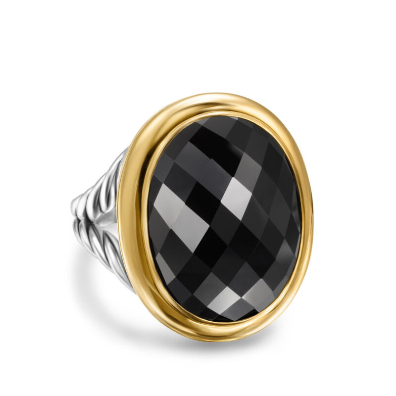 David Yurman Albion Oval Ring in Sterling Silver with 18K Yellow Gold and Black Onyx, 21mm