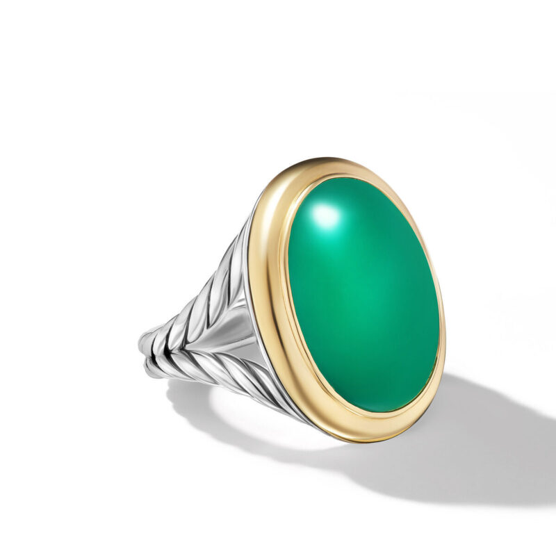 David Yurman Albion Oval Ring in Sterling Silver with 18K Yellow Gold and Green Onyx, 21mm