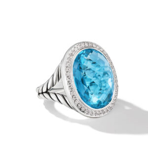 David Yurman Albion Oval Ring in Sterling Silver with Blue Topaz and Diamonds, 21mm DY Bailey's Fine Jewelry