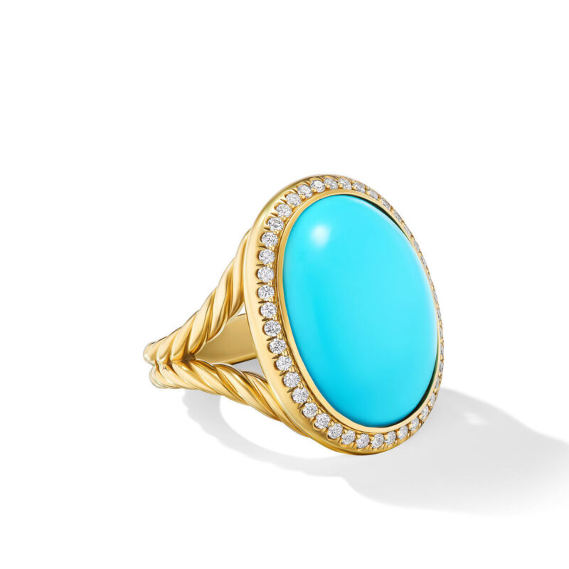 David Yurman Albion Oval Ring in 18K Yellow Gold with Turquoise and Diamonds, 21mm