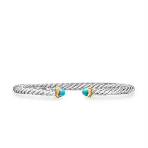 David Yurman Cable Flex Bracelet in Sterling Silver with 14K Yellow Gold and Turquoise, 4mm DY Bailey's Fine Jewelry