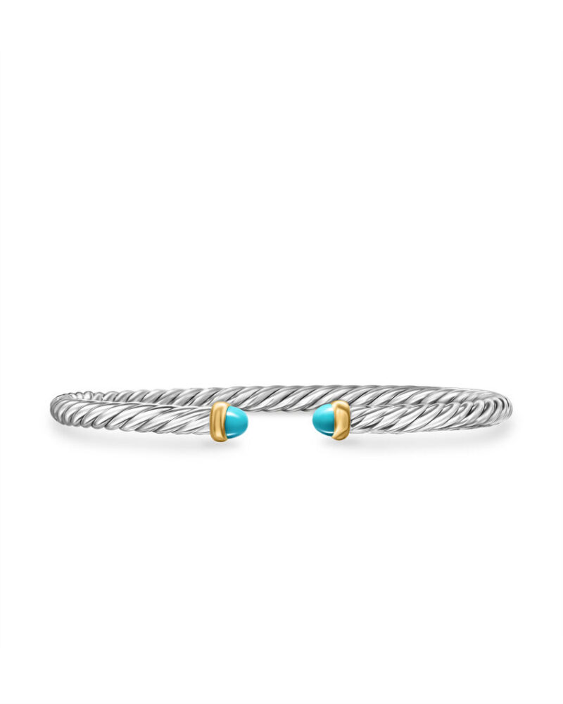 David Yurman Cable Flex Bracelet in Sterling Silver with 14K Yellow Gold and Turquoise, 4mm