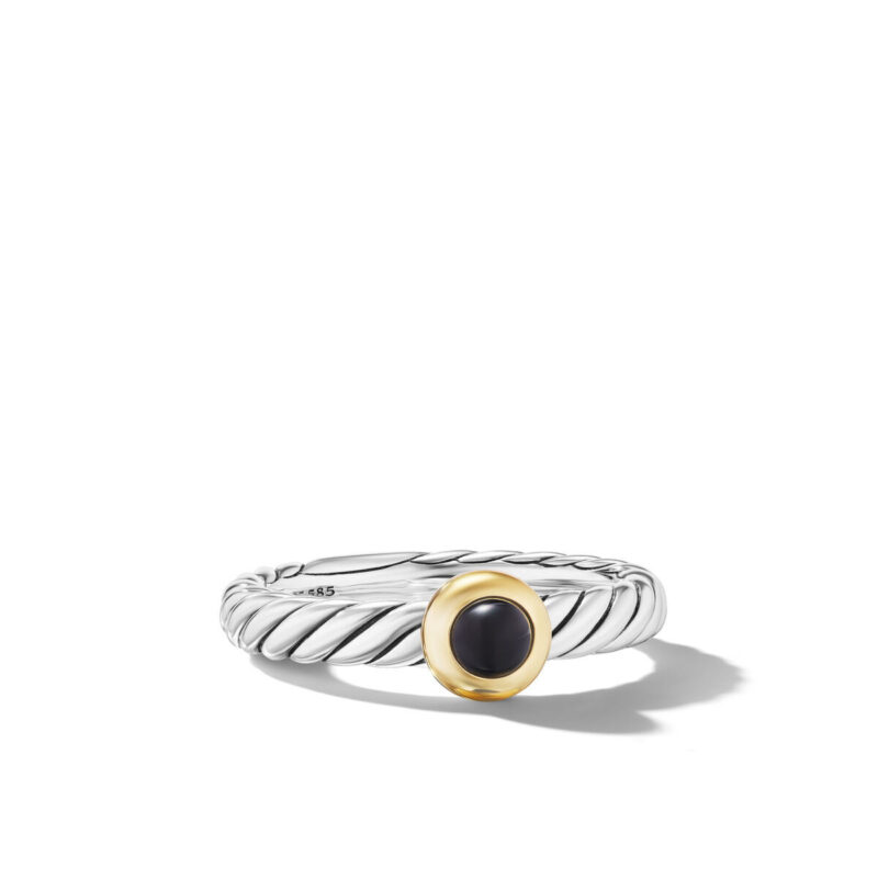 David Yurman Petite Modern Cable Ring in Sterling Silver with 14K Yellow Gold and Black Onyx, 2.8mm