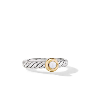 David Yurman Petite Cable Ring in Sterling Silver with 14K Yellow Gold and Pearl, 2.8mm DY Bailey's Fine Jewelry