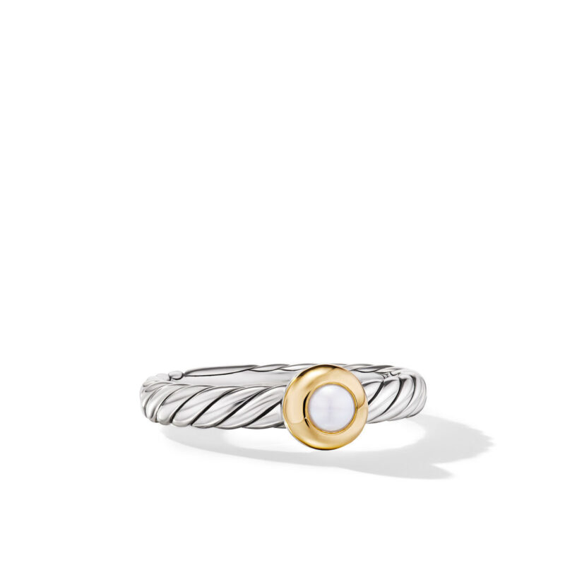 David Yurman Petite Cable Ring in Sterling Silver with 14K Yellow Gold and Pearl, 2.8mm