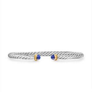 David Yurman Cable Flex Bracelet in Sterling Silver with 14K Yellow Gold and Lapis Lazuli, 4mm DY Bailey's Fine Jewelry