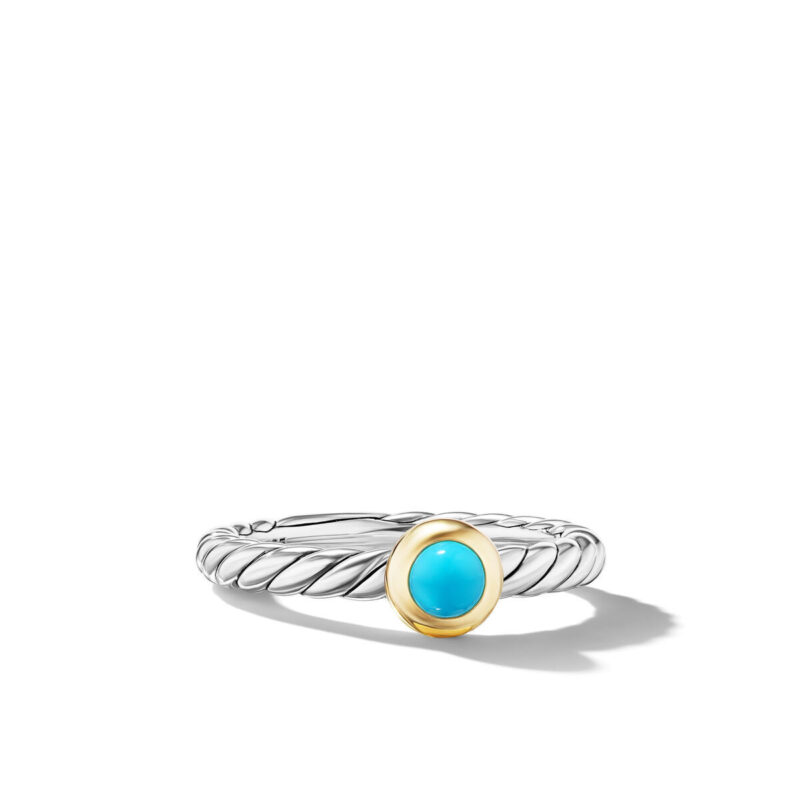 David Yurman Petite Cable Ring in Sterling Silver with 14K Yellow Gold and Turquoise, 2.8mm