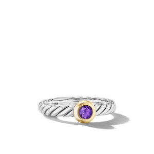 David Yurman Petite Cable Ring in Sterling Silver with 14K Yellow Gold and Amethyst, 2.8mm DY Bailey's Fine Jewelry