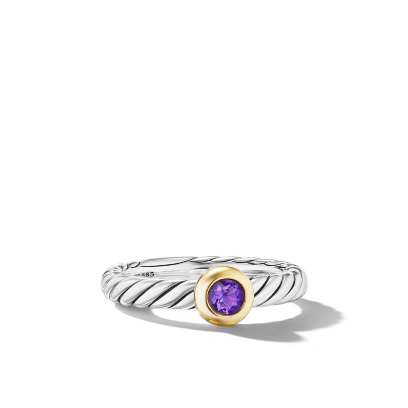 David Yurman Petite Cable Ring in Sterling Silver with 14K Yellow Gold and Amethyst, 2.8mm